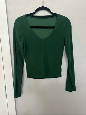 SHEIN Forest Green Long Sleeve V-Neck Top